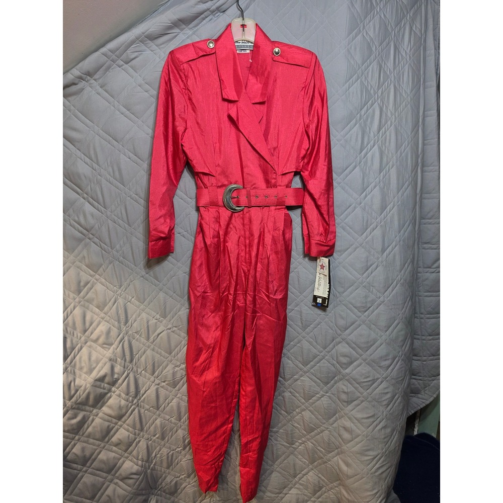 Joan Walters Vintage 80s Coral Belted Jumpsuit Epaulets Petites 2 NWT USA Made